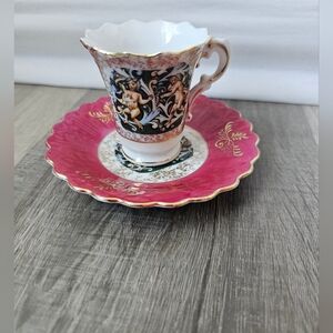Vintage Tea Cup and Saucer, Maroon Gold Trim, Made in Japan